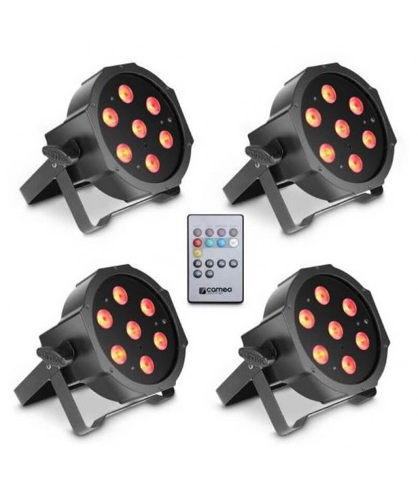 Set de iluminación Cameo Set de 4 Focos PAR LED 5x3w tricolores RGB planos Negro